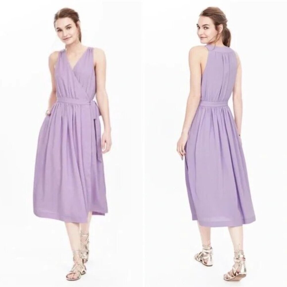 BANANA REPUBLIC Lilac NWT Sleeveless Wrap Tie Lined Dress~Size 2 Tall